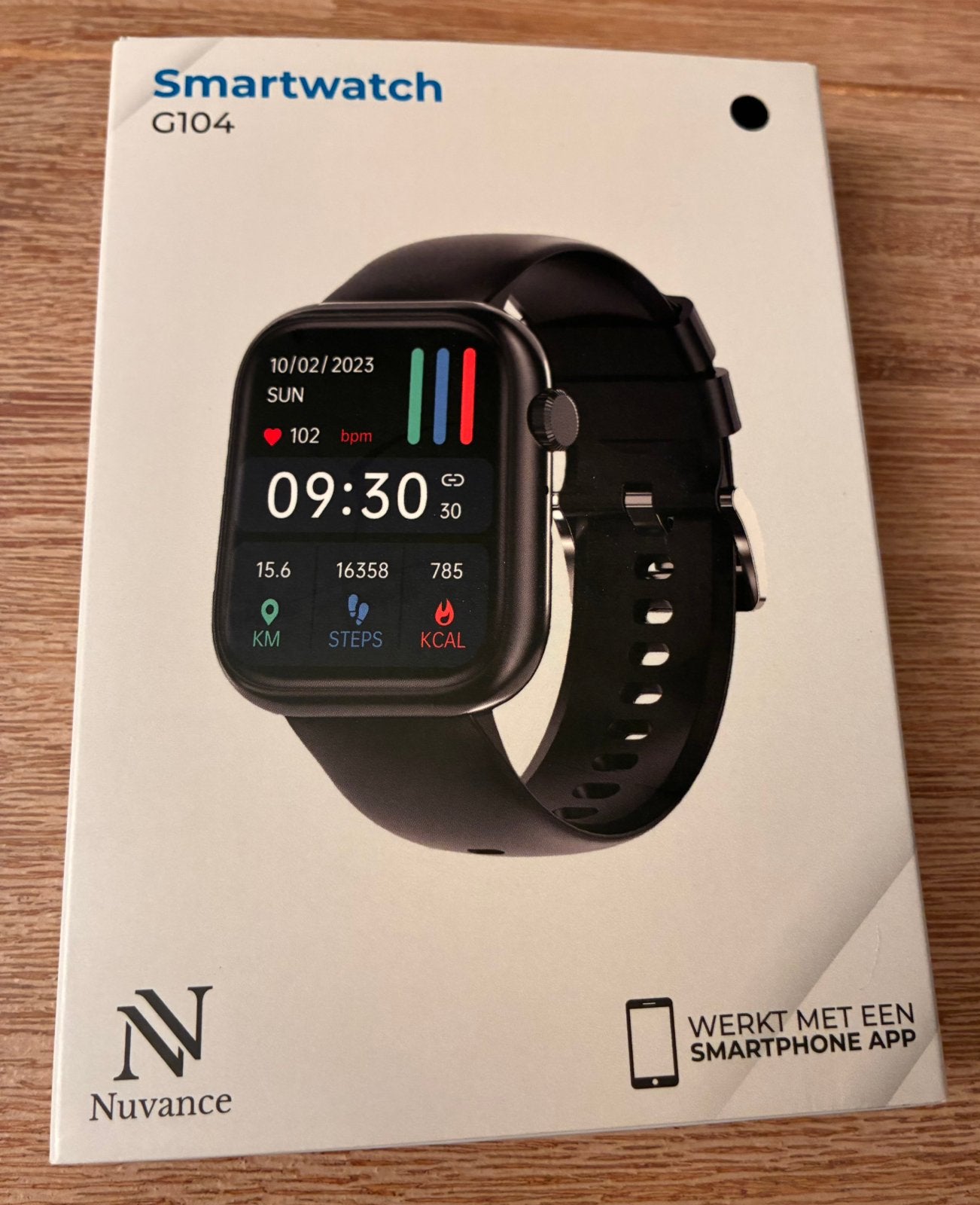 Nuvance G104 Smartwatch Zwart (met oplader & doos), Ophalen of Verzenden, Zo goed als nieuw, Zwart, Android