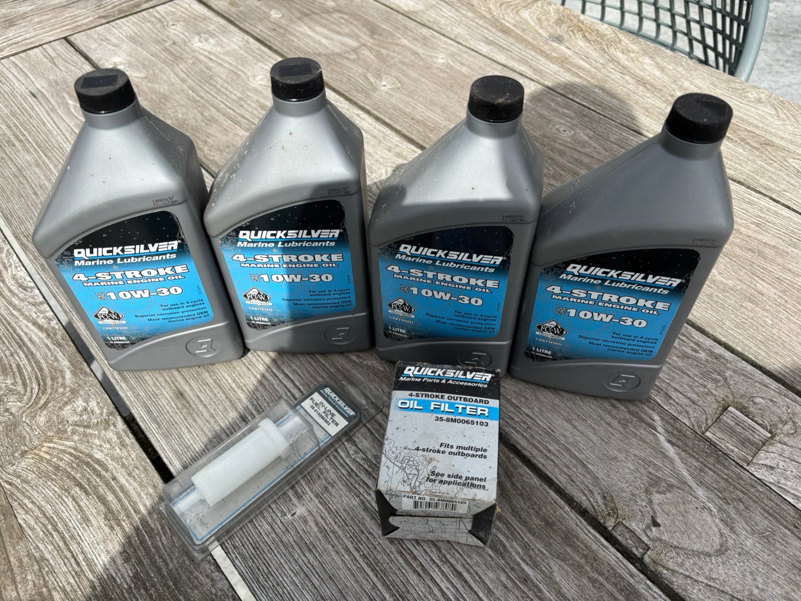 Quicksilver 10W-30, 4 takt olie + filters, buitenboordmotor, Ophalen of Verzenden, Nieuw, Onderhoud en Reparatie