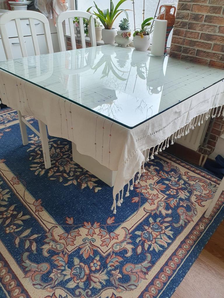 Eettafel incl. Glas, Ophalen, Gebruikt, Vierkant, Glas