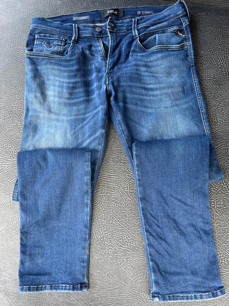 Replay Anbass Hyperflex Jeans W33 €5,-, Ophalen of Verzenden, Zo goed als nieuw, Blauw, W33 - W34 (confectie 48/50)