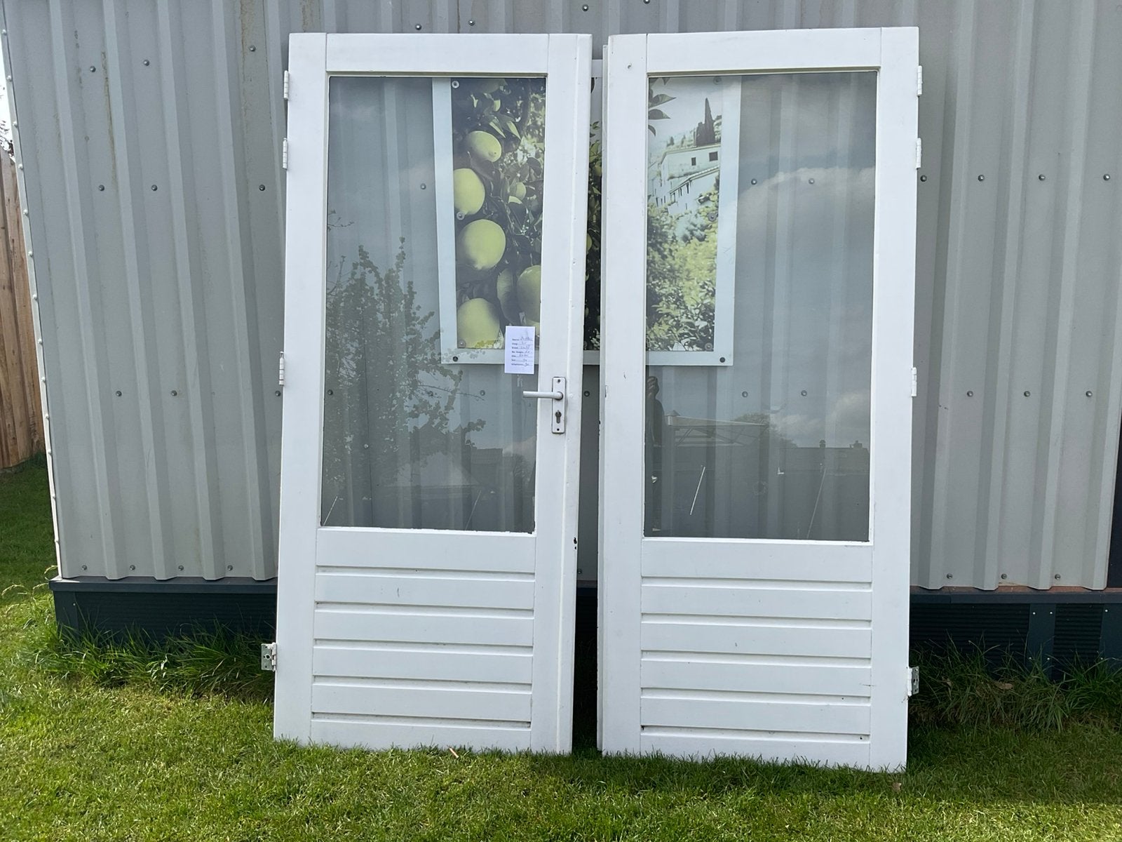 Te koop dubbele tuindeuren, Ophalen, 120 cm of meer, 200 tot 215 cm, Hout