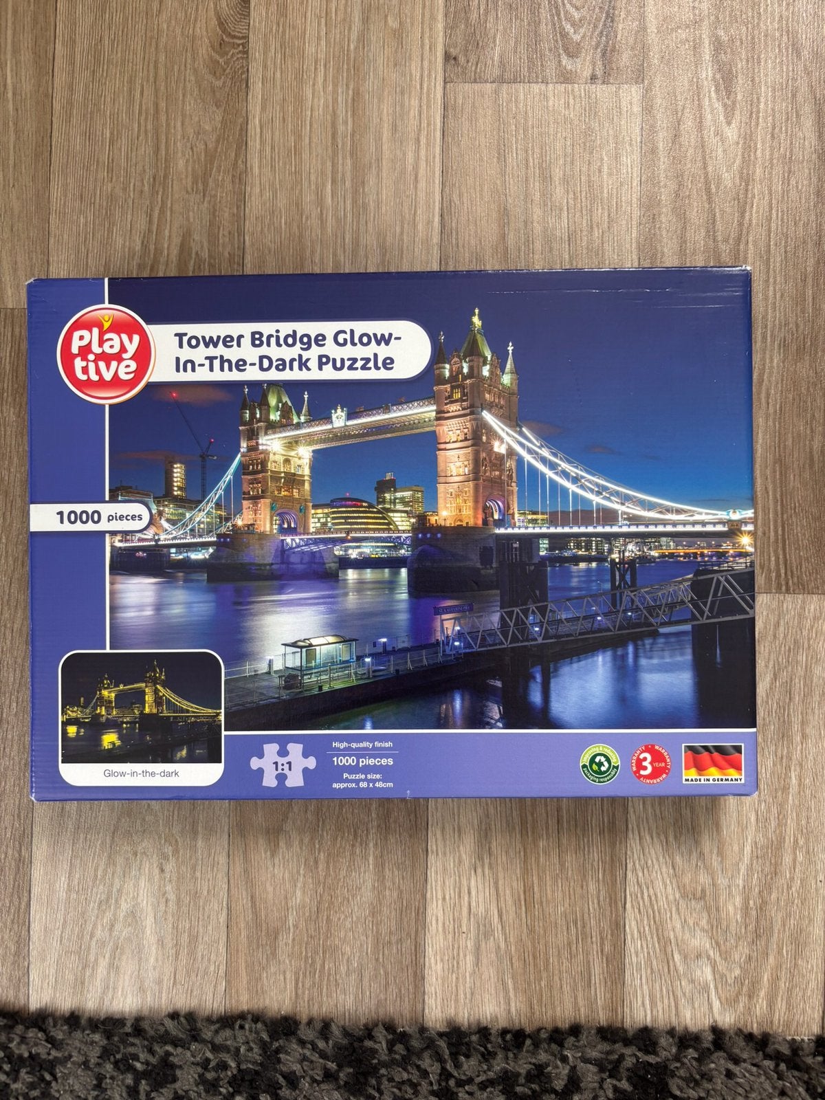 Glow in the dark legpuzzel Tower Bridge, Hobby en Vrije tijd, Ophalen of Verzenden, 500 t/m 1500 stukjes, Zo goed als nieuw, Legpuzzel
