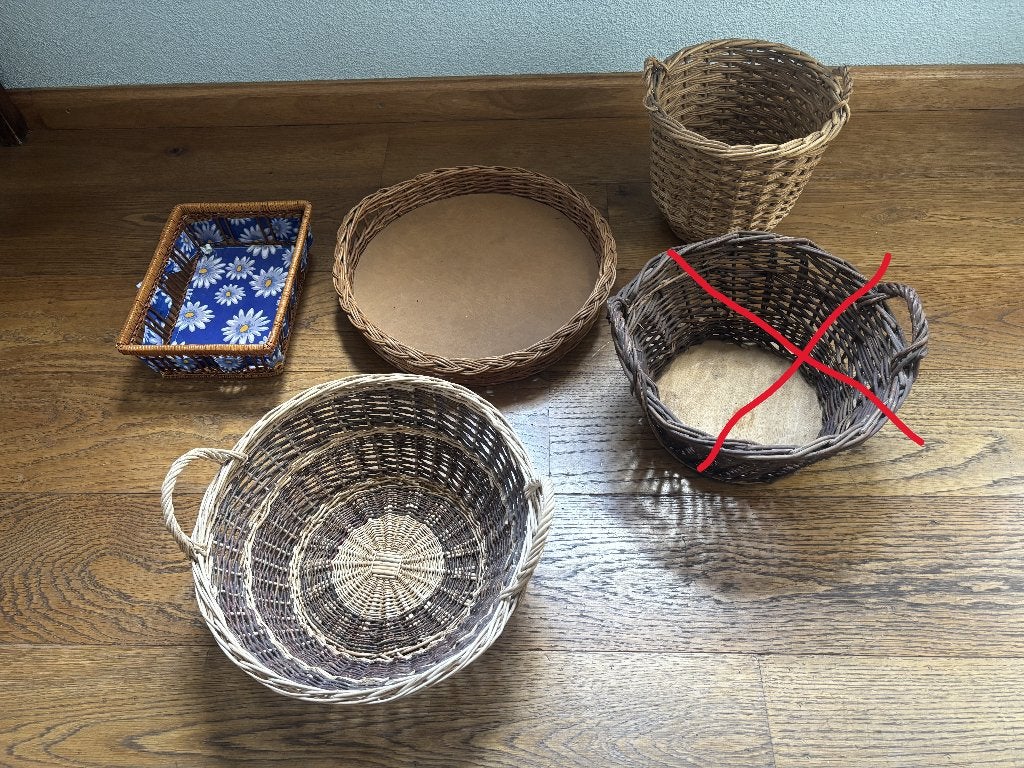 4 rieten manden, diverse maten, Gebruikt, Gevlochten, Rond, Ophalen of Verzenden