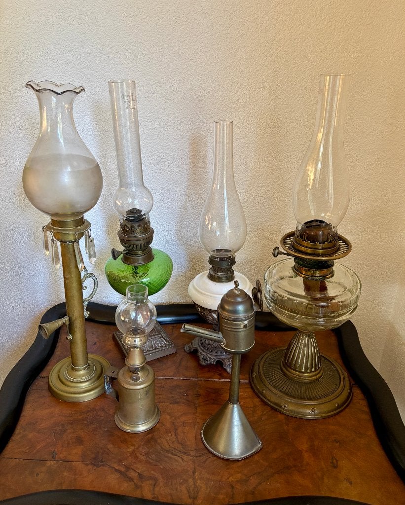 6 vintage / antieke olielampen (koper, messing & glas), Ophalen