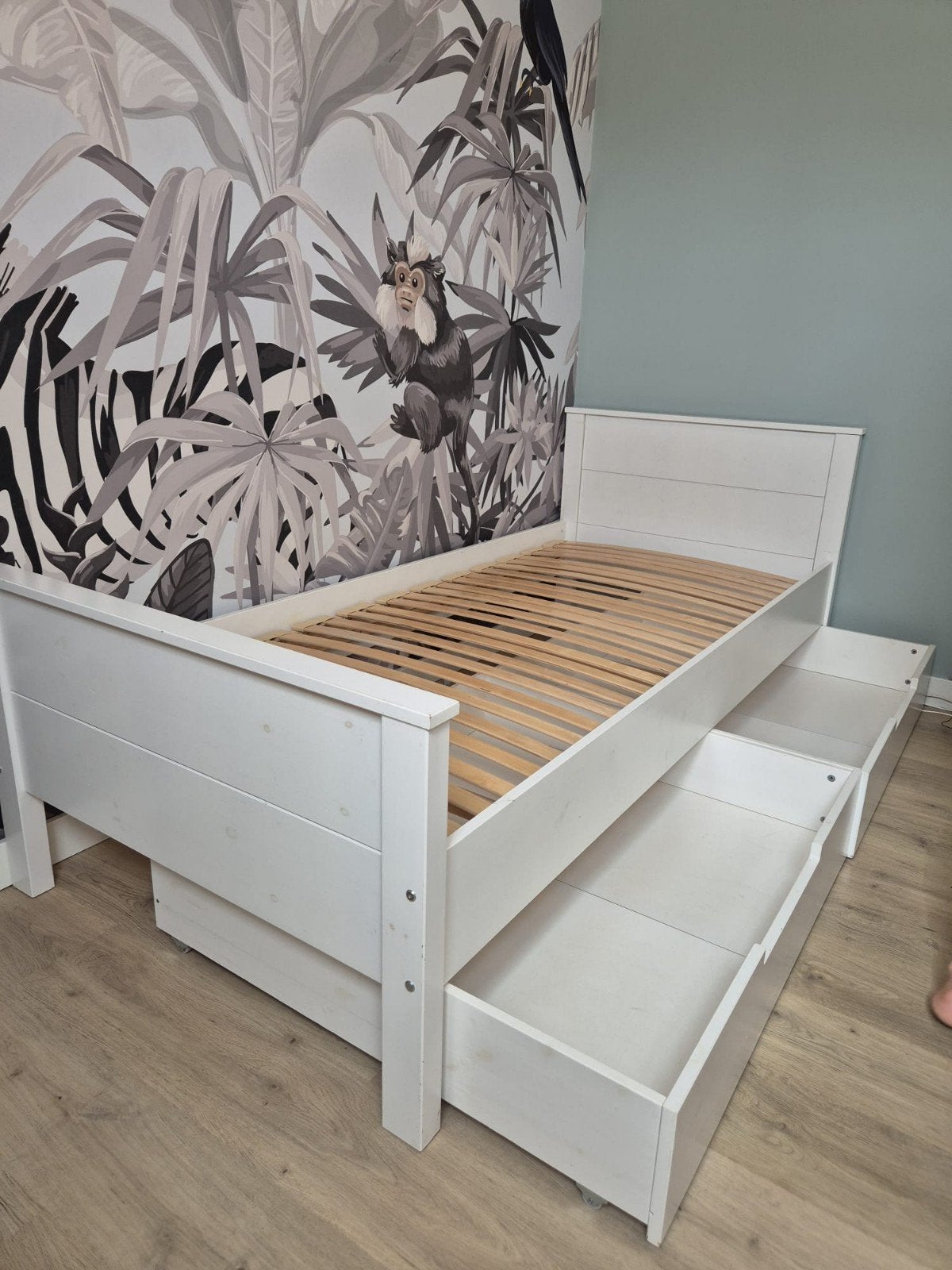 Woood bed Jade inclusief 2 lades, Ophalen, 85 tot 100 cm, Gebruikt, Lattenbodem