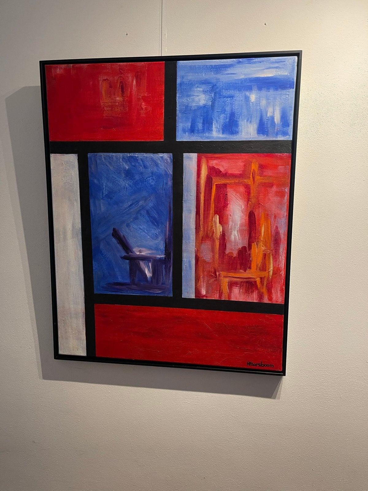 Modern Mondriaan-achtig schilderij 80-100 van Herma Borsboom, Ophalen, Abstract, Acrylverf, Handgeschilderd