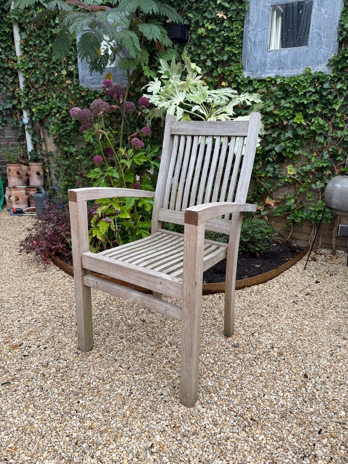 6x stapelbare Robuuste Teakhouten Dining Tuinstoel, Tuin en Terras, Ophalen, Gebruikt, Teakhout, Stapelbaar