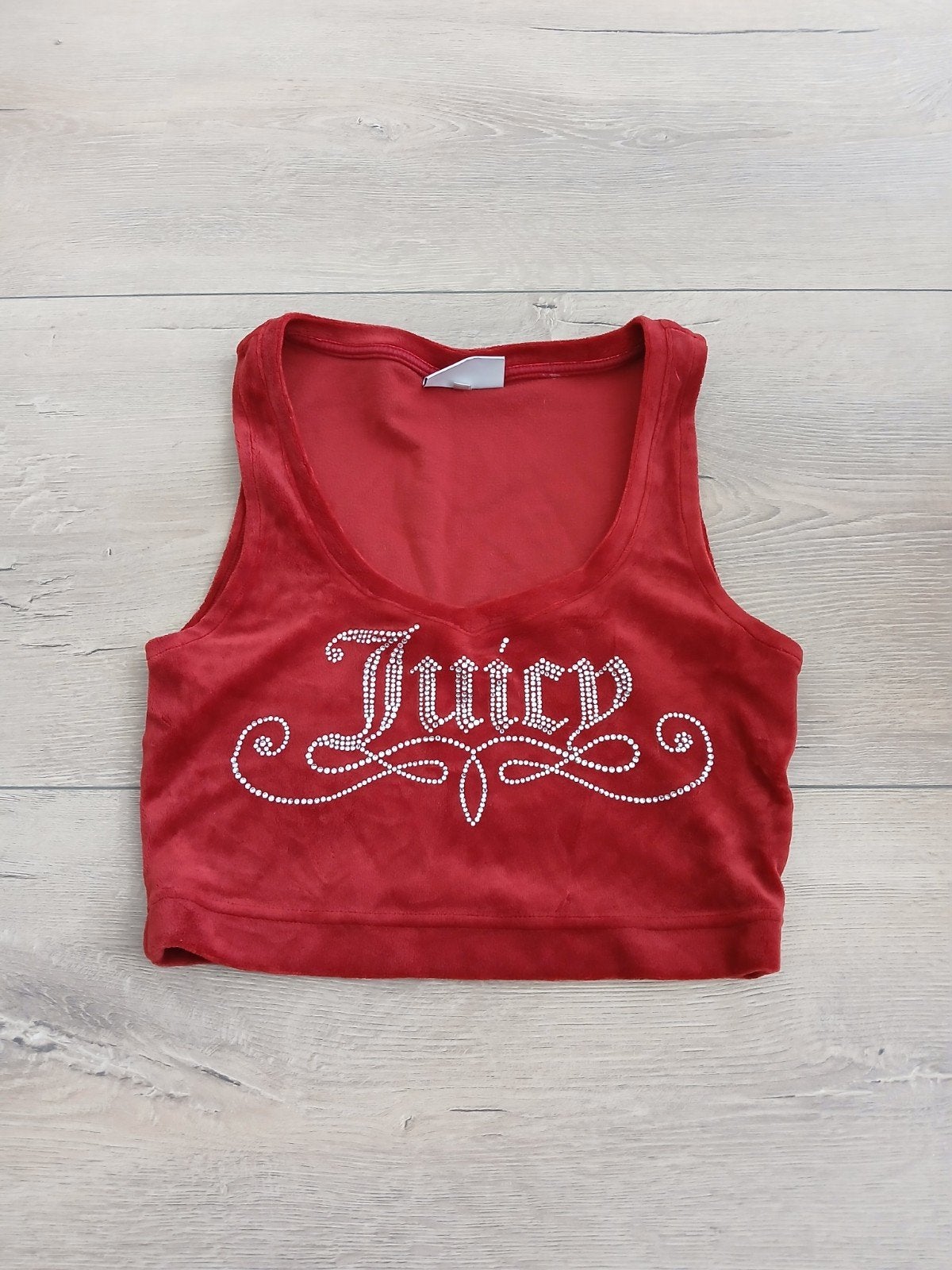 Juicy Couture fluwelen crop top met strass logo, Kleding | Dames, Ophalen of Verzenden, Zo goed als nieuw, Zonder mouw, Maat 34 (XS) of kleiner
