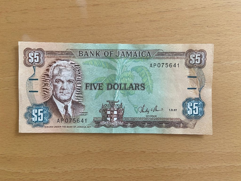 Jamaica 5 Dollar biljet 1987 - Norman Manley, Ophalen of Verzenden, Midden-Amerika, Los biljet