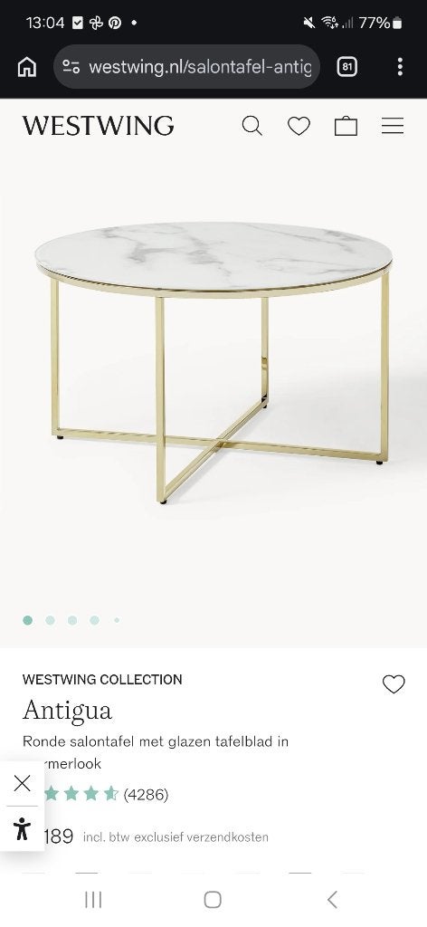 Ronde salontafel 80 diameter cm, Ophalen, Gebruikt, 50 tot 100 cm, Rond