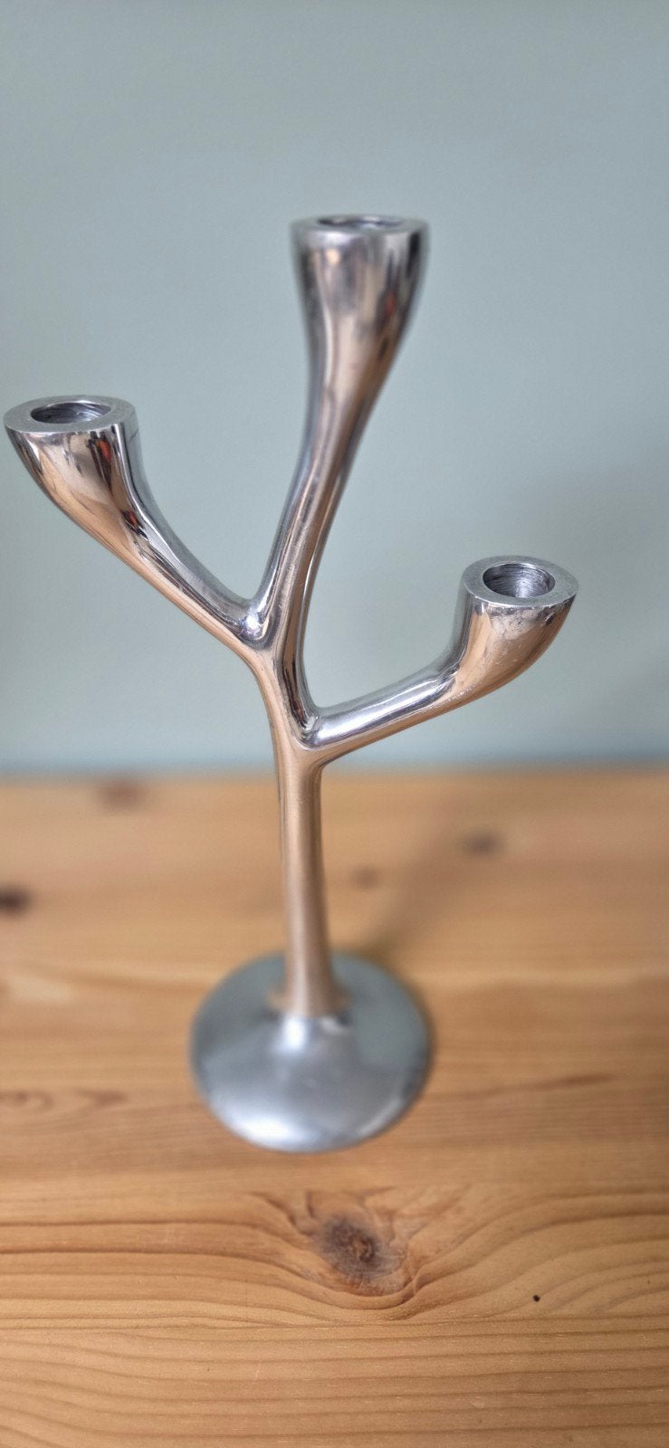 Moderne 3-armige kandelaar, zilverkleurig metaal, Antiek en Kunst, Ophalen of Verzenden