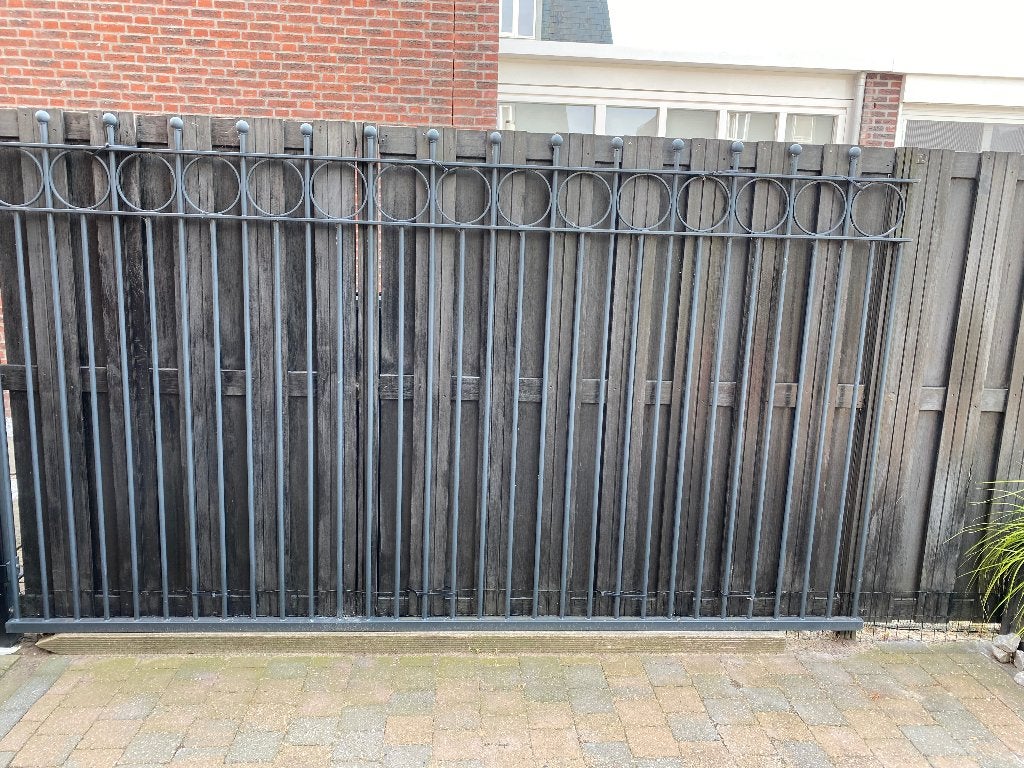Thermisch verzinkt en gepoedercoat TUINHEK grijs, 317x180 cm, Ophalen, Gebruikt, IJzer, Tuinhek