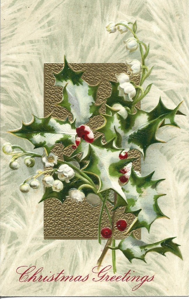 Kerst*Antiek*Lelietjes van Dalen*Hulst*Goudopdruk*IJsveren, Verzamelen, Ophalen of Verzenden, Voor 1920, Gelopen, Feest(dag)