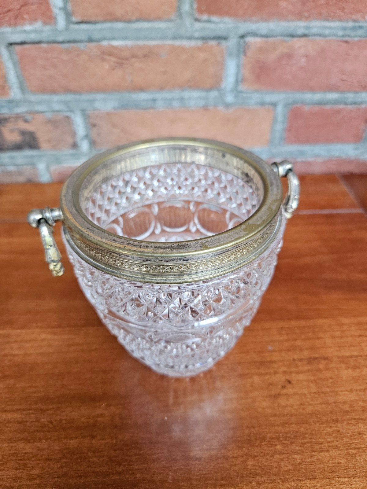 Antieke kristallen suikerpot met metalen rand, Antiek en Kunst, Ophalen of Verzenden