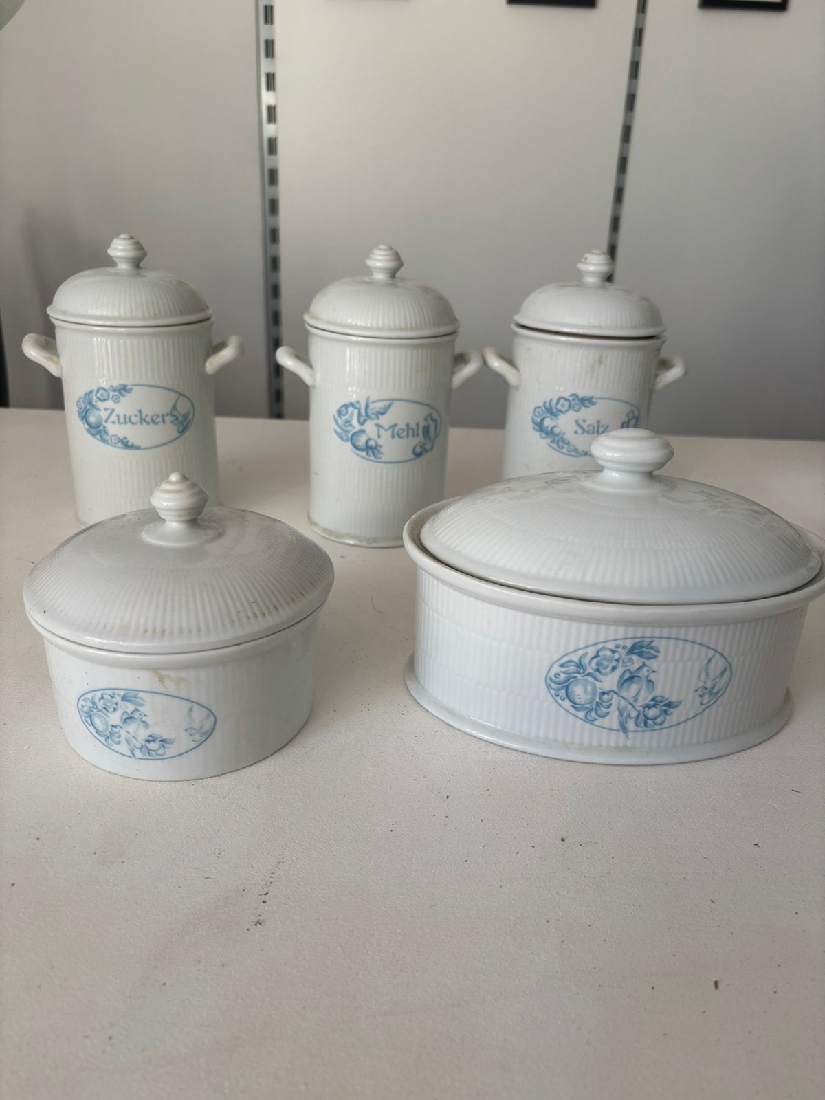 Brocante blau saks set van 5, Ophalen