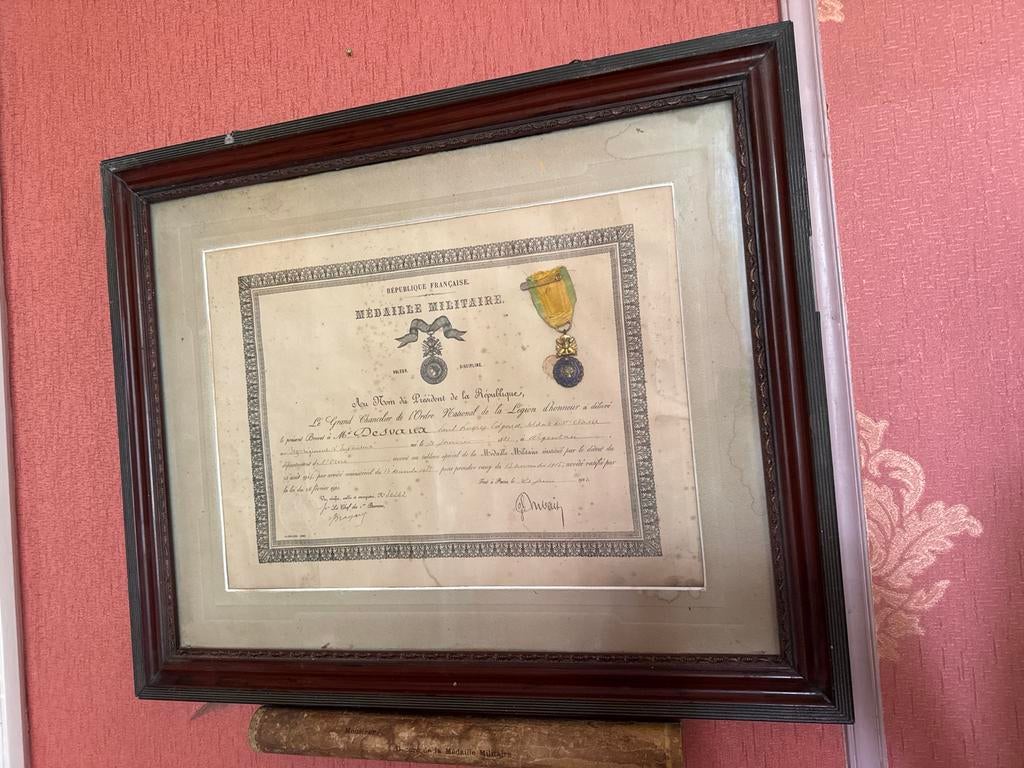 Franse Militaire Medaille ingelijst met originele koker, Ophalen of Verzenden, Overige soorten, Overige gebieden, Lintje, Medaille of Wings
