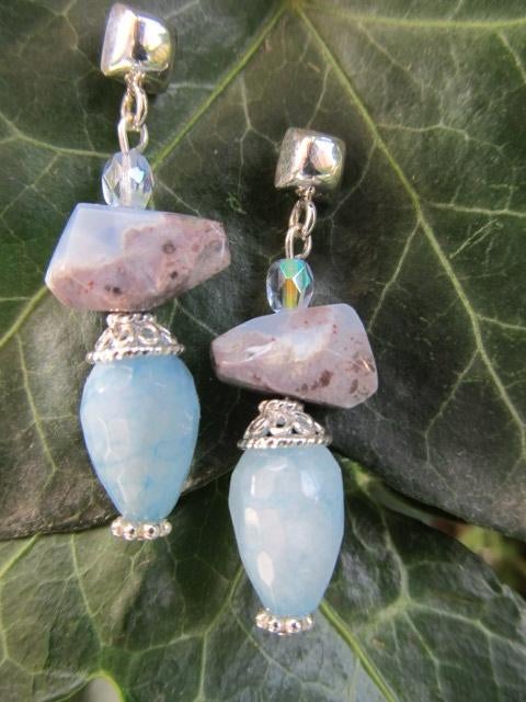 Oorbellen Aimee jade-opaal-glas facet steker zilver, Ophalen, Nieuw