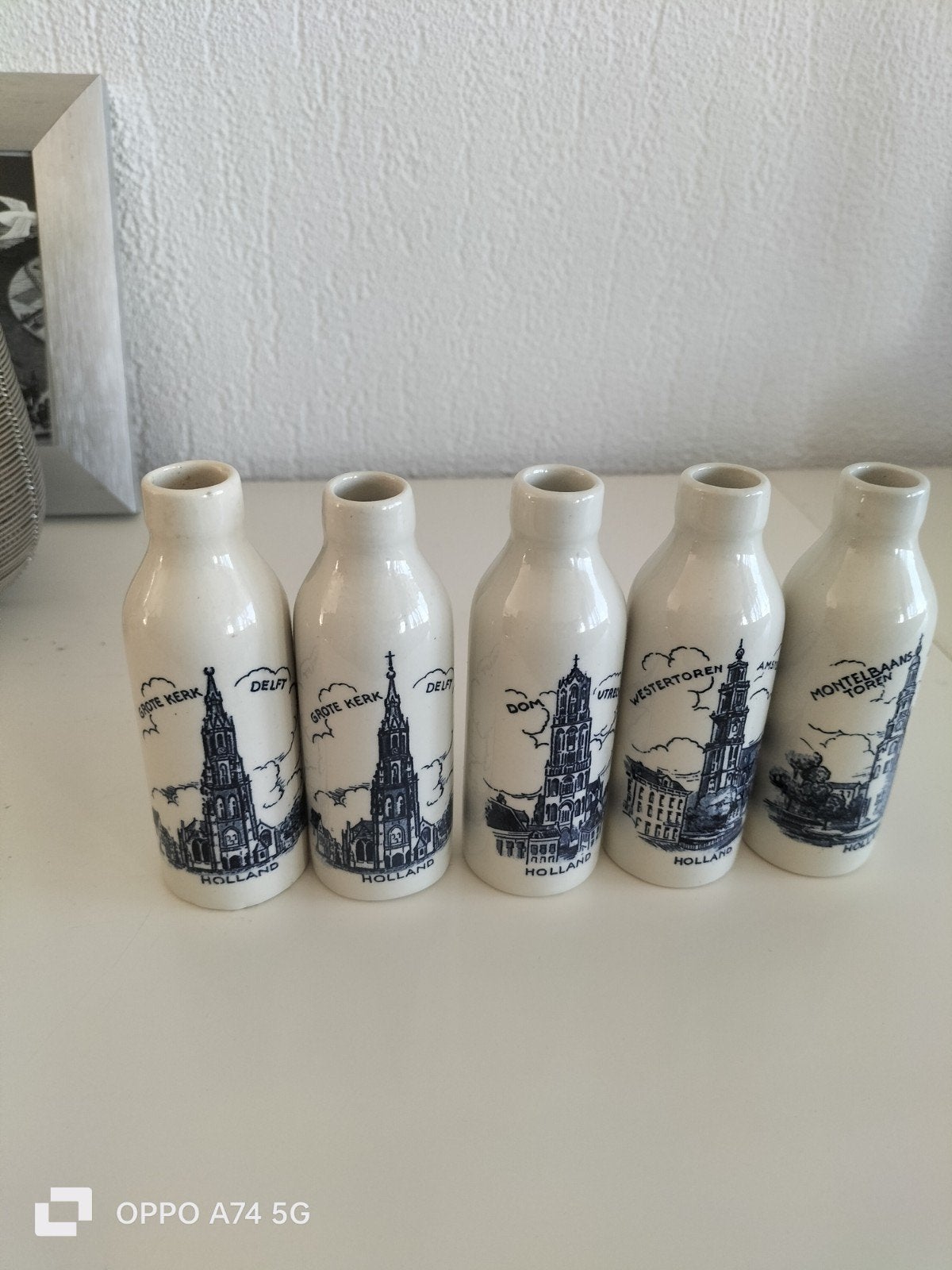 5 Rynbende distilleerder flesjes met toren afbeeldingen, Antiek en Kunst, Ophalen of Verzenden