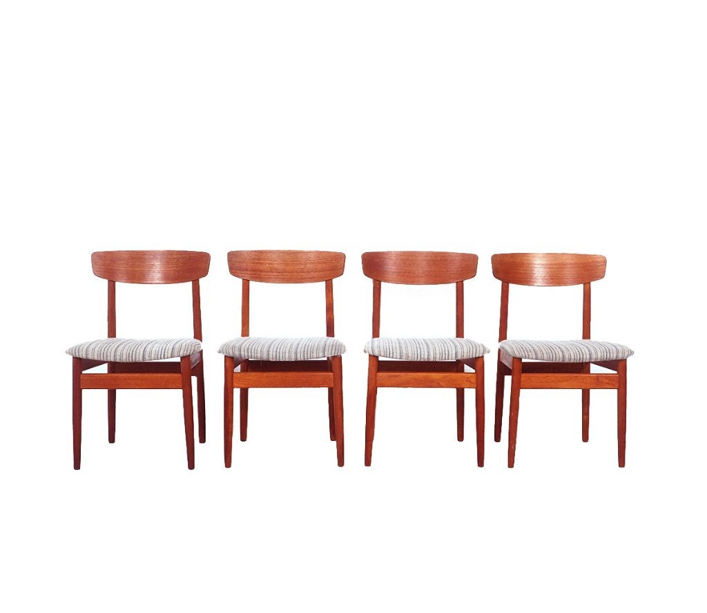 Set Deens Teak eettafel stoelen, 1960's, Gebruikt, Bruin, Vier, Stof