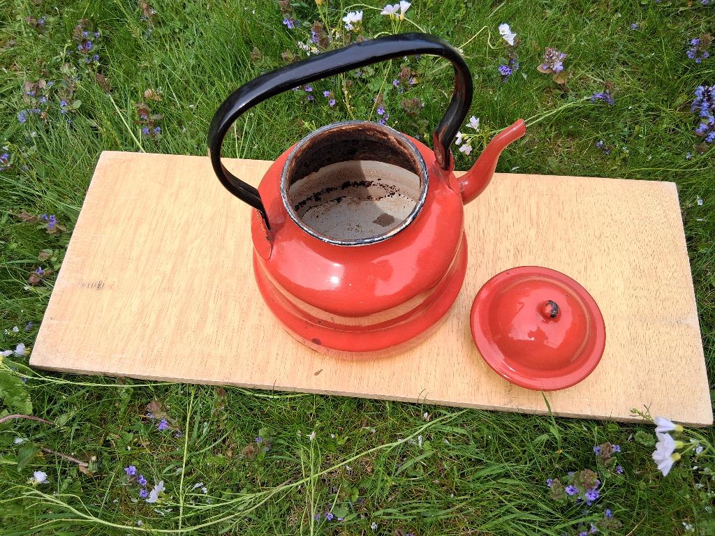 Emaille ketel rood met zwart handvat, Antiek en Kunst, Antiek | Emaille, Ophalen