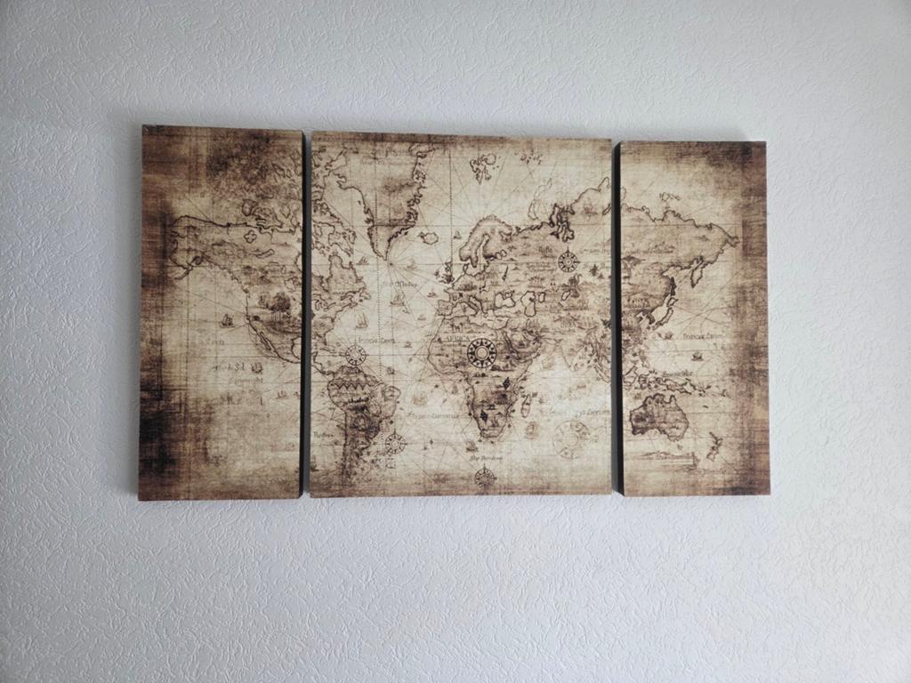 Wanddecoratie Wereldkaart - Vintage Stijl (3 panelen), Huis en Inrichting, Woonaccessoires | Wanddecoraties, Ophalen, Gebruikt