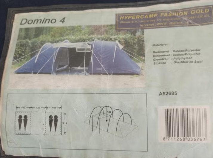 obelink domino  4 - vis a vis tent katoen, Caravans en Kamperen, Tenten, tot en met 4, Gebruikt, Ophalen