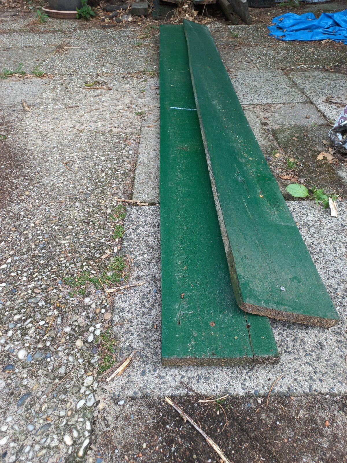 Gratis hout planken meerdere 12-15 stuks groen gebeitst, Doe-het-zelf en Verbouw, Hout en Planken, Ophalen, Minder dan 25 mm, 200 tot 250 cm