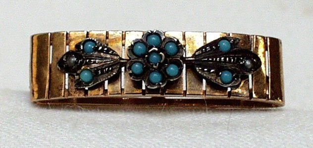 Juweel goud broche turkoois pareltjes antiek., Sieraden, Tassen en Uiterlijk, Ophalen of Verzenden, Goud, Broche