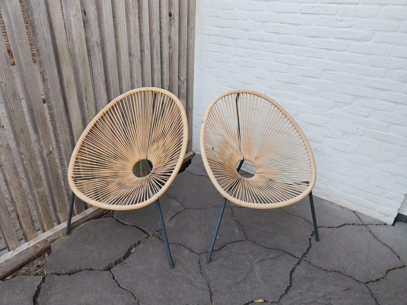 2 draadstoelen buiten geel, Ophalen, Gebruikt, Kunststof