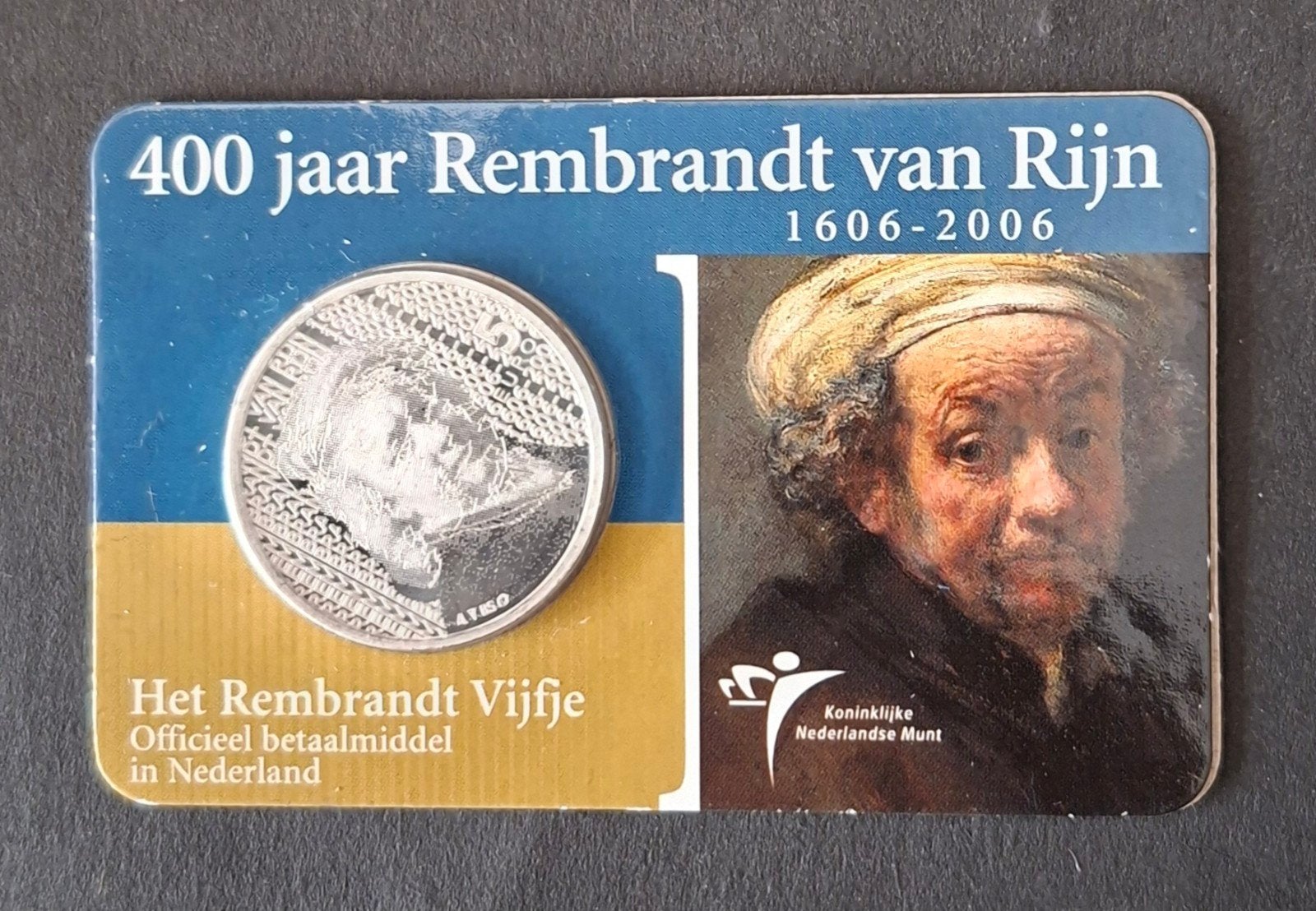 Zilveren Rembrandt Vijfje 2006 - 400 jaar Rembrandt, Postzegels en Munten, Koningin Beatrix, Zilver, Euro's, Ophalen of Verzenden