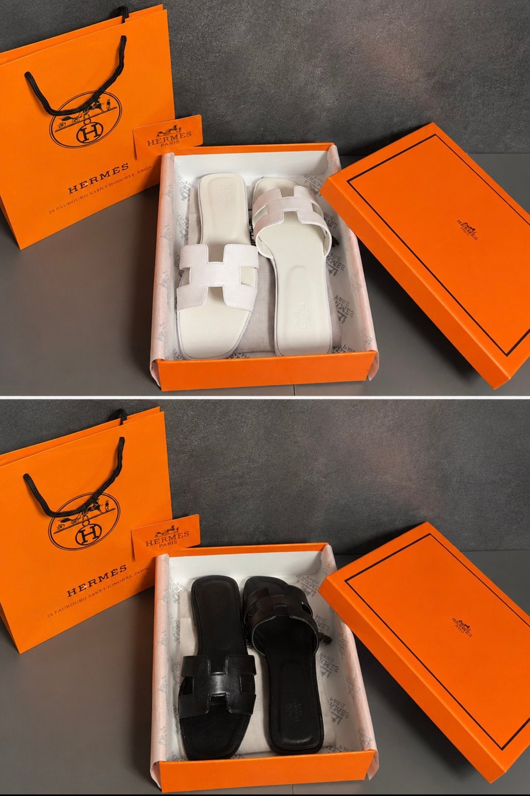 Hermes slippers zwart en wit, Ophalen of Verzenden, Zo goed als nieuw, Zwart