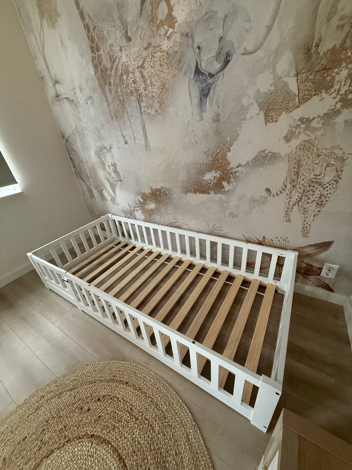Montessori vloerbed Wit - 90x200, Ophalen, Gebruikt, 70 tot 85 cm, Lattenbodem