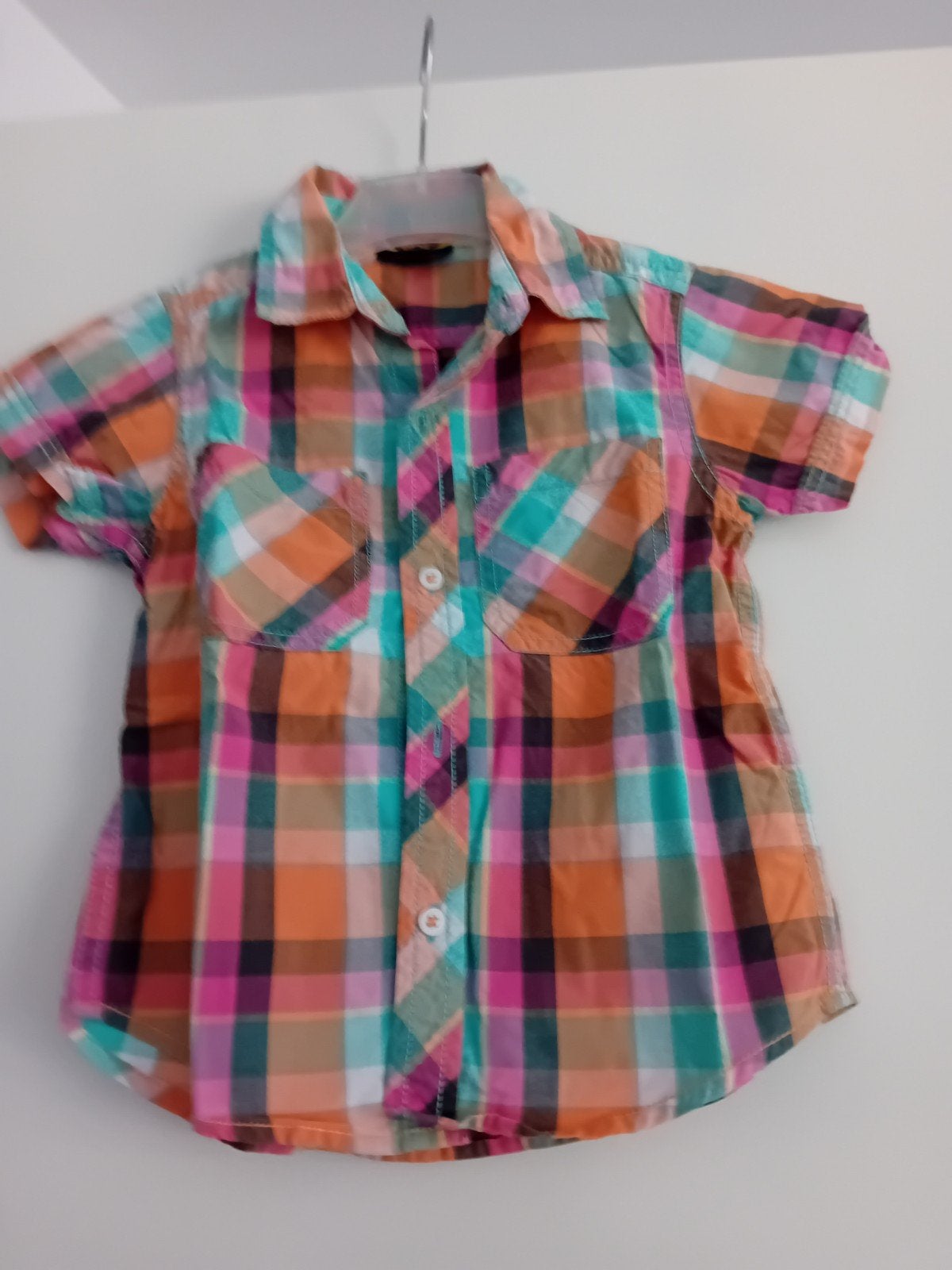 KappAhl Blouse Korte Mouw Maat 98 Katoen Geruit, KappAhl, Overhemd of Blouse, Ophalen of Verzenden, Zo goed als nieuw