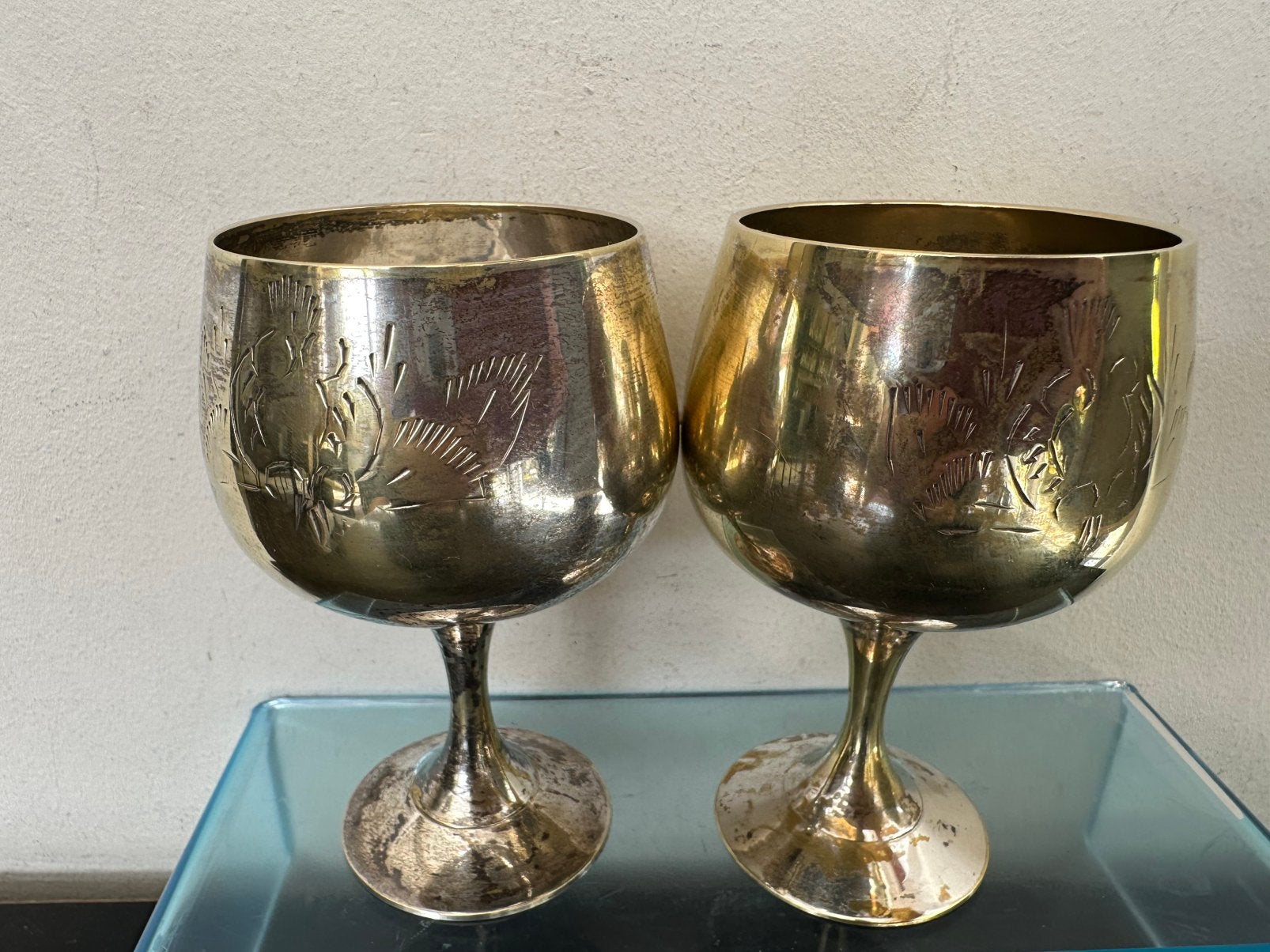 Oude shabby verzilverde wijn kelken, Ophalen of Verzenden