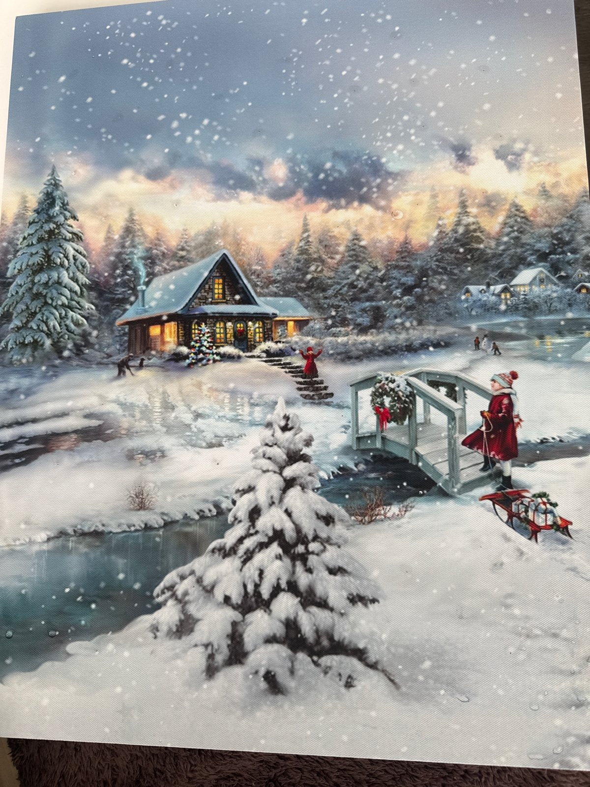 Sfeervol LED Licht Canvas Schilderij - Winterlandschap, 50 – 75, Nieuw, Ophalen of Verzenden, Schilderij