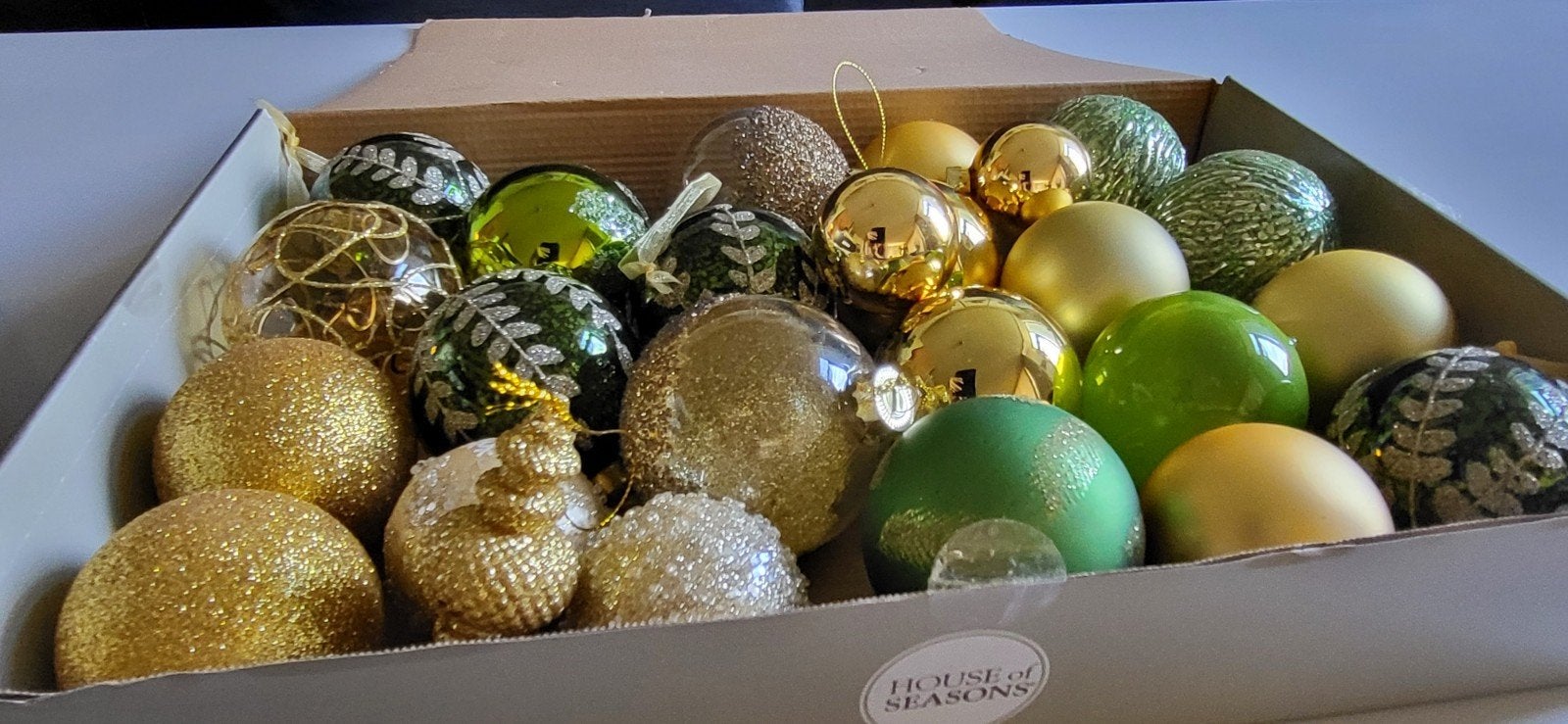 Glazen kerstballen groen goud 25 st., Ophalen