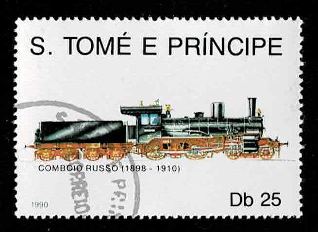 postzegel 1001 Sao Tomé en Principe trein Russie 1898-1910, Ophalen of Verzenden, Overige landen, Gestempeld