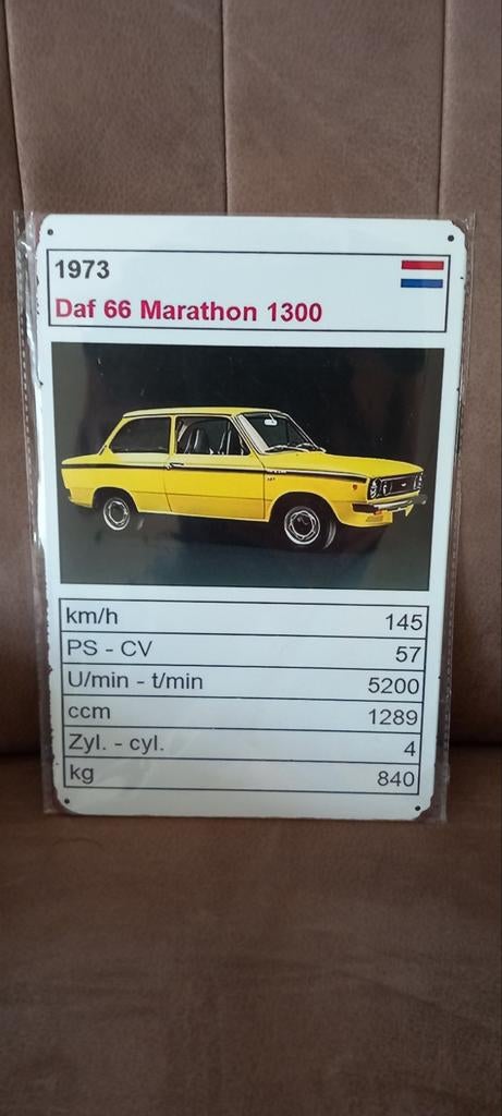 Blikken Bord DAF 66 Marathon 1300 - Nieuw 20x30 cm, Ophalen of Verzenden, Nieuw, Auto's