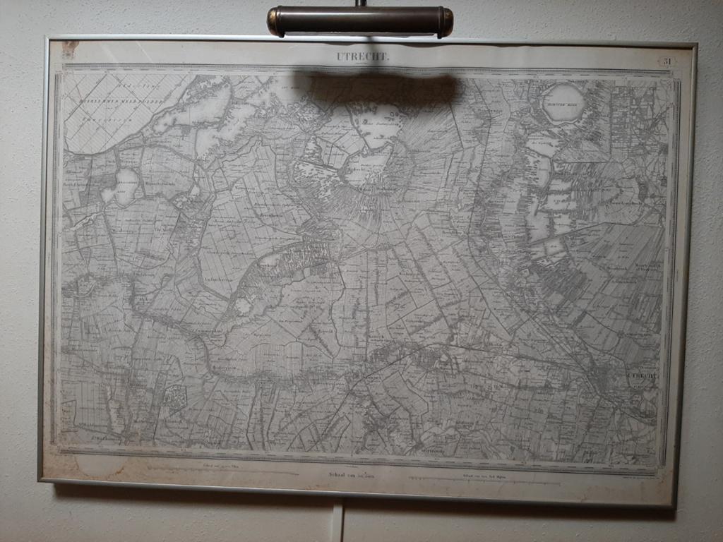 Ingelijste kaart Ministerie van Oorlog, 1854 Utrecht, Landkaart, 1800 tot 2000, Nederland, Ophalen