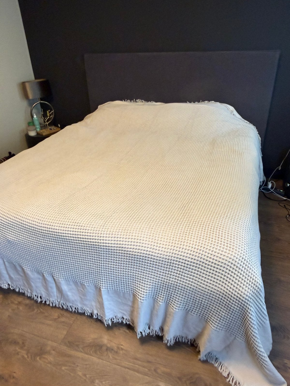 Barine Waffle bedsprei 240 x 260 cm – beige/ecru 100% katoen, Ophalen of Verzenden, Zo goed als nieuw, Tweepersoons, Beige