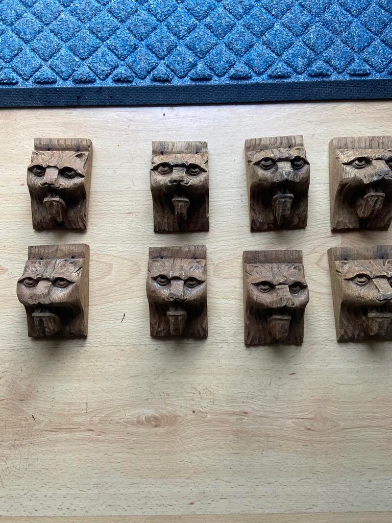 Eiken houten hand gestoken leeuwen koppen, Antiek en Kunst, Kunst | Beelden en Houtsnijwerken, Ophalen of Verzenden