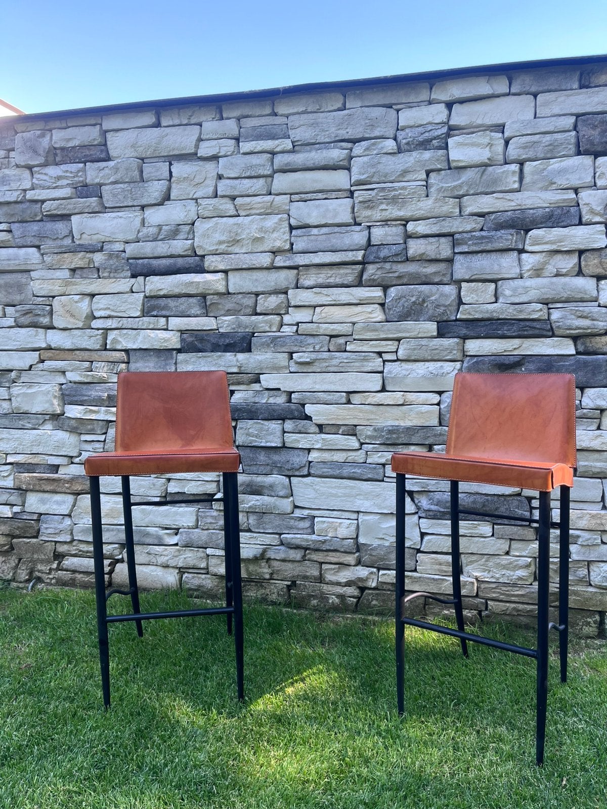 Design merk Fasem barkrukken Cognac, Ophalen, Met voetsteun, 60 tot 90 cm, Leer