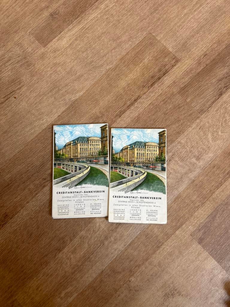 2 Oostenrijkse ansichtkaarten Credit-Anstalt-Bankverein, Ophalen of Verzenden, 1940 tot 1960, Ongelopen, Oostenrijk