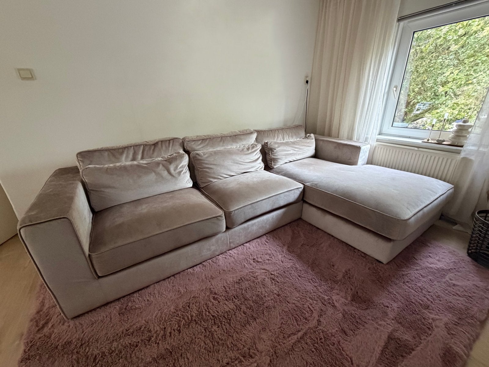 A-Meubel Hoekbank Amsterdam - Velvet Beige/Zandkleur, Ophalen, Hoekbank, 300 cm of meer, Zo goed als nieuw