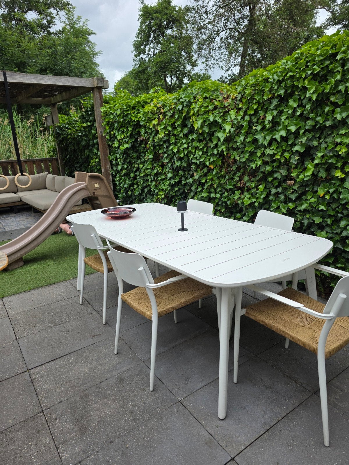 Lanterfant tuinset met 5 stoelen, Ophalen, Kunststof, Gebruikt, 6 zitplaatsen