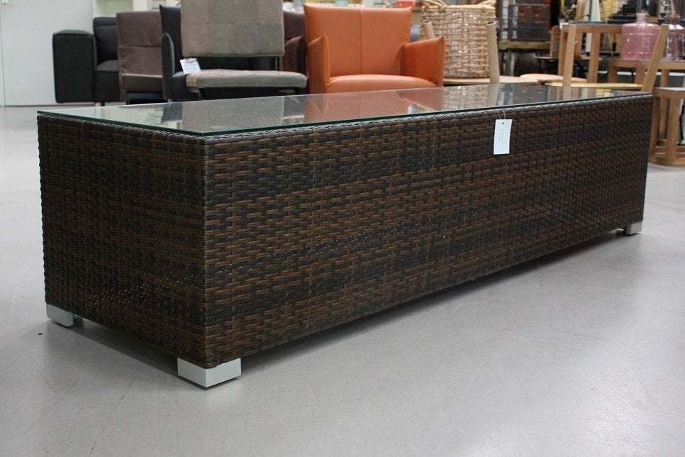 1 x lange salontafel tuintafel sidetable wicker glasplaat, Tuin en Terras, Ophalen, Zo goed als nieuw