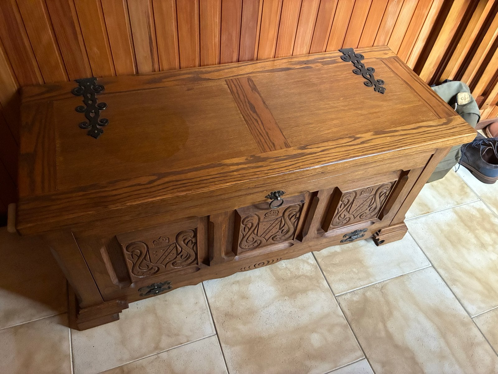 Antieke Dekenkist van Eikenhout - B110 H55 D45, Ophalen, 50 – 75, Gebruikt, Eikenhout