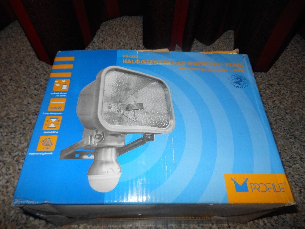 Halogeenstraler RVS met bewegingssensor 300W, Ophalen, Overige typen, Nieuw, Netvoeding
