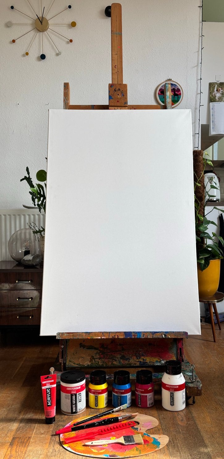 Schildersezel met Amsterdam acrylverf, doek en penselen, Hobby en Vrije tijd, Ophalen, Gebruikt, Ezel