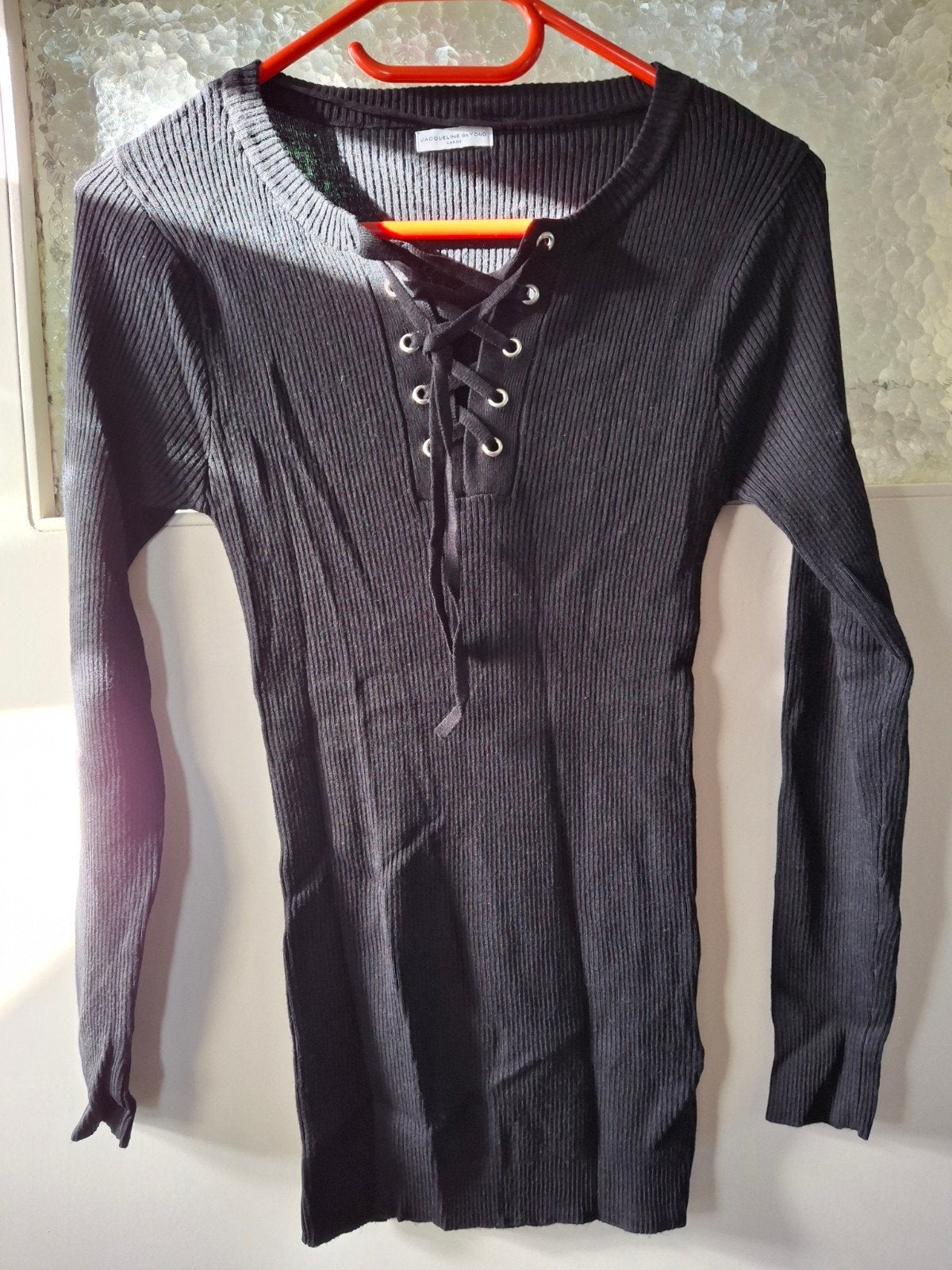 Jacqueline de Yong Only rib top met vetersluiting maat L, Zwart, Maat 42/44 (L), Nieuw, Ophalen of Verzenden